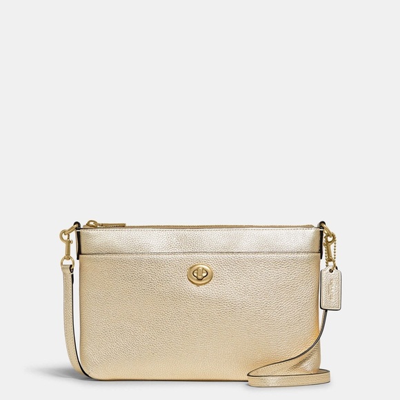 Coach Polly Pebble Gold Crossbody Bag with Turnlock Closure - Picture 5 of 9